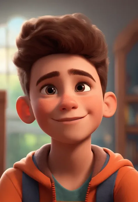 Image of a boy for a story in a YouTube video in Pixar format, Hes the little allabester, Hes the class leader, Hes outgoing, Playful and gets up for a lot of things