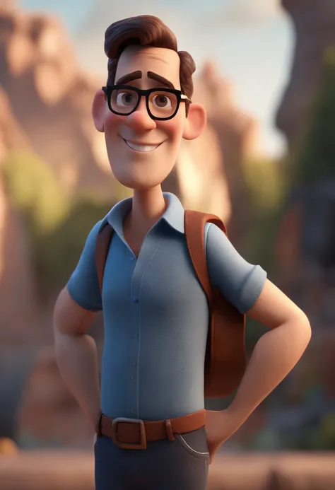 Cartoon character of a man with black glasses and a blue shirt, animation character, Caractere estilizado, animation style rendering, 3D estilizado, Arnold Maya render, 3 d render stylized, toon render keyshot, Personagem 3D, Personagem 3D, 3d rendering st...