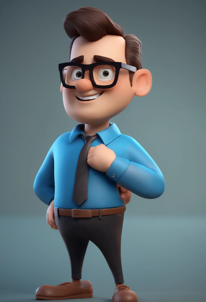 Cartoon character of a man with black glasses and a blue shirt, animation character, Caractere estilizado, animation style rendering, 3D estilizado, Arnold Maya render, 3 d render stylized, toon render keyshot, Personagem 3D, Personagem 3D, 3d rendering st...