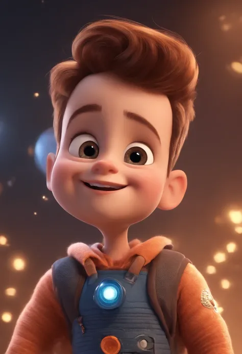 (a happy cute kid,short hair,vestindo uma fantasia espacial,pixar style,3d,cartoon,16k detailed face,asymmetrical,barnet,white background)