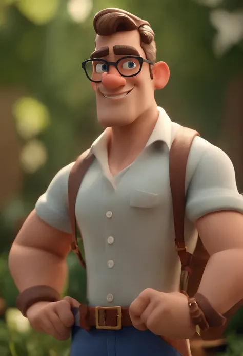 Cartoon character of a man with blue glasses, olhos verdes, barba e camisa azul, animation character, Caractere estilizado, animation style rendering, 3D estilizado, Arnold Maya render, 3 d render stylized, toon render keyshot, Personagem 3D, Personagem 3D...