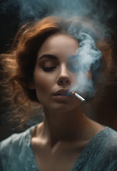 A cigarette is being smoked and a girl appears from inside the smoke (in the shape of the smoke itself).