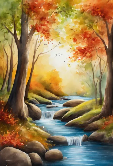 master part, best quality, (Muito detalhado CG unidade 8k papel de parede) (best quality), (best illustration), (Melhores Sombras) cores vibrantes, selva, water, beleza natural, Peaceful oasis , cherry tree, tracing of blue sky rays, super detalhado