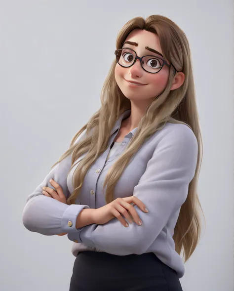 Obra-prima, de melhor qualidade, A girl with glasses, and arms crossed with prescription glasses and big blond hair