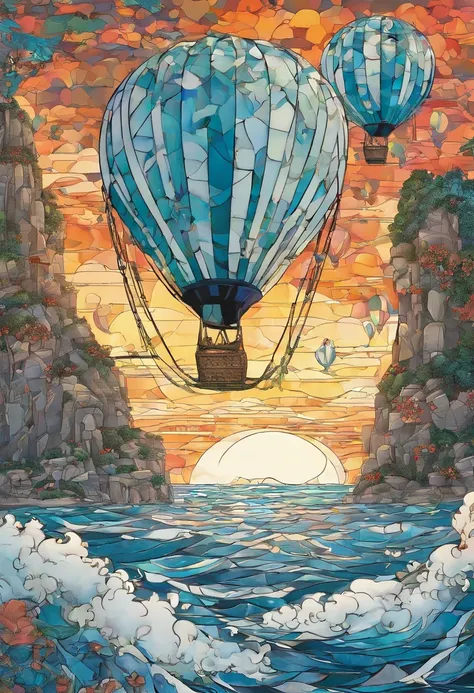 (A kind of porcelain woven from Jingdezhen, Called "Blue in the rain", The hot air balloon rises quietly）,This hot air balloon is not like a modern one，It doesnt have bright colors，There is no modern design，But it has a strong quaint vibe,Its rinds consist...