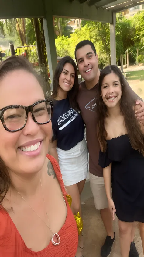 Arafed family posing for photo in front of a waterfall, cachoeiras ao fundo, Family photo, vacation photo, Familiar, cachoeira ao fundo, divertindo-se, imagem do avatar, belos arredores, com uma cachoeira, em frente a uma cachoeira, Happy family, fami, com...