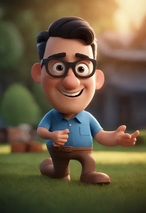 Cartoon character of a man with black glasses and a blue shirt, animation character, Caractere estilizado, animation style rendering, 3D estilizado, Arnold Maya render, 3 d render stylized, toon render keyshot, Personagem 3D, Personagem 3D, 3d rendering st...