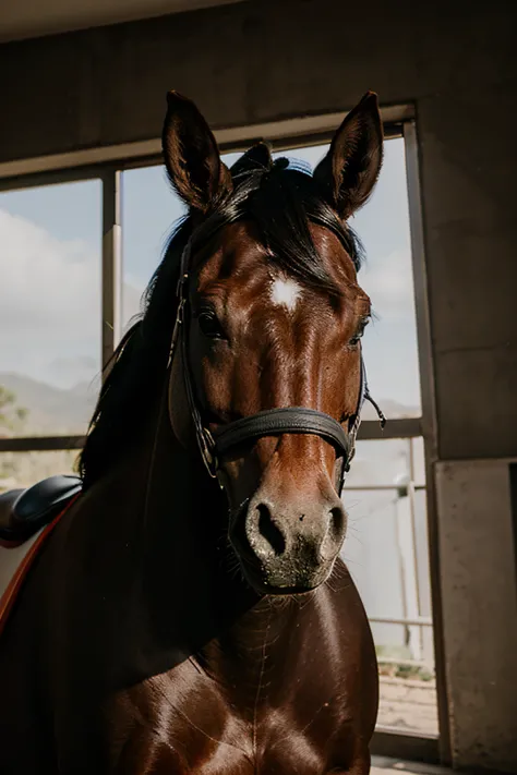 foto de cavalo, de frente, symmetr, cavalo preto, olhando para frente