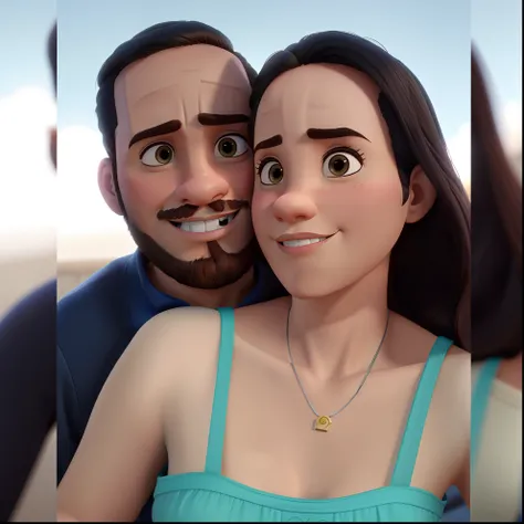 Casal estilo disney pixar melhor qualidade alta qualidade. Homem moreno cabelo comprido crespo barba e mulher loira olhos azuis cabelos longos lisos