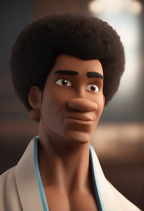 personagem dos desenhos animados de um homem negro, de cabelo bem curto raspado, grisalho, Wearing a white judo kimono, animation character, Caractere estilizado, animation style rendering, 3D estilizado, Arnold Maya render, 3 d render stylized, toon rende...