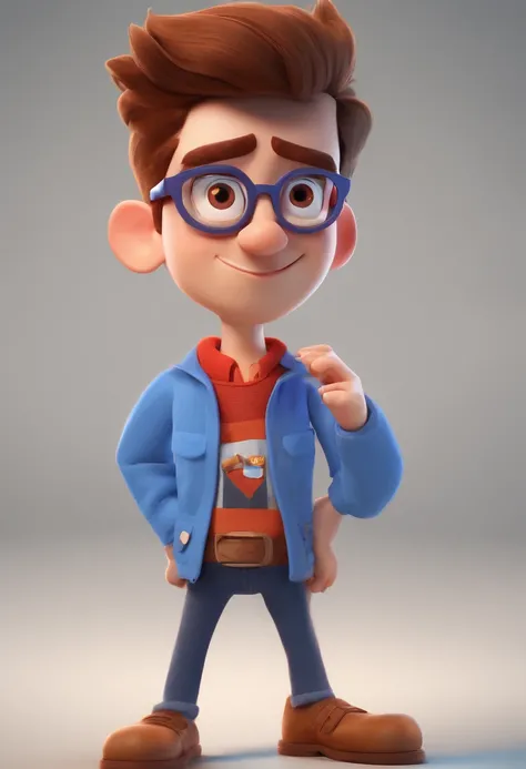 Cartoon character of a man with black glasses and a blue shirt, animation character, Caractere estilizado, animation style rendering, 3D estilizado, Arnold Maya render, 3 d render stylized, toon render keyshot, Personagem 3D, Personagem 3D, 3d rendering st...