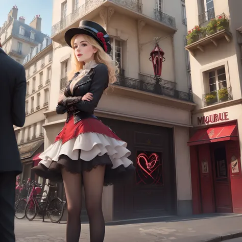 A girl in Paris in front of moulin rouge