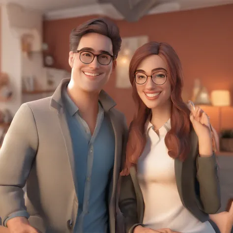 27-year-old man who wears glasses next to his 23-year-old fiancée who also wears glasses. Theyre both smiling