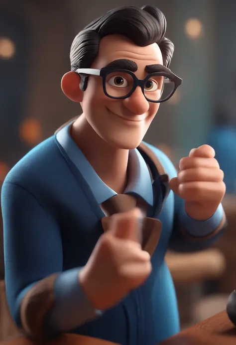 Cartoon character of a man with black glasses and a blue shirt, animation character, Caractere estilizado, animation style rendering, 3D estilizado, Arnold Maya render, 3 d render stylized, toon render keyshot, Personagem 3D, Personagem 3D, 3d rendering st...