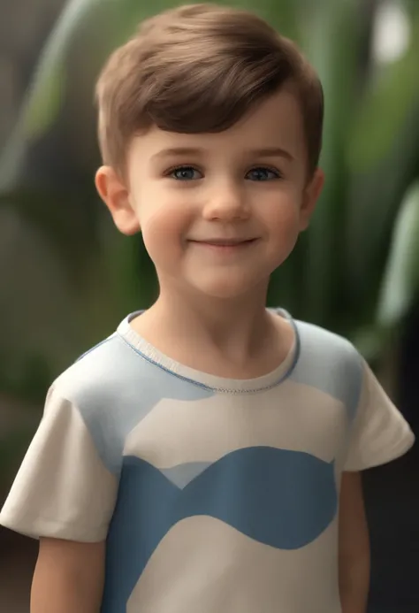 a happy cute kid standing short hair, vestindo um blusa social azul escuro, segurando uma cruz, fundo branco, barnet, Tom, Estilo Pixar, ....3d, desenhos animados, rosto detalhado, asymmetrical 16k