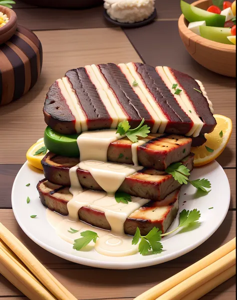 Um homem na frente da sua churrasqueira, numa area gourmet assando carnes para os amigos