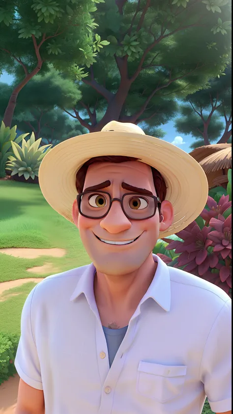 poster no estilo disney pixar, um homem pardo de oculos de sol, estilo disney pixar, alta qualidade, melhor qualidade, With Panama hat