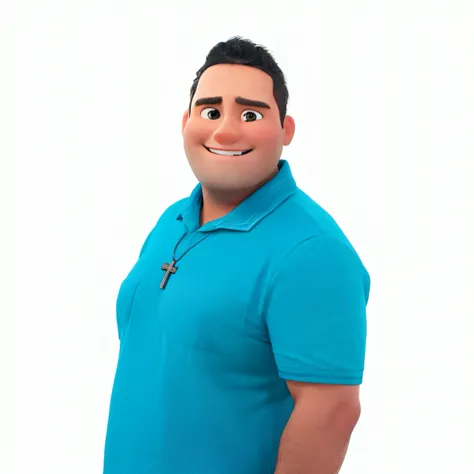 Um homem estilo disney pixar, alta qualidade, melhor qualidade, Cord of Cross , sorrindo, camisa azul