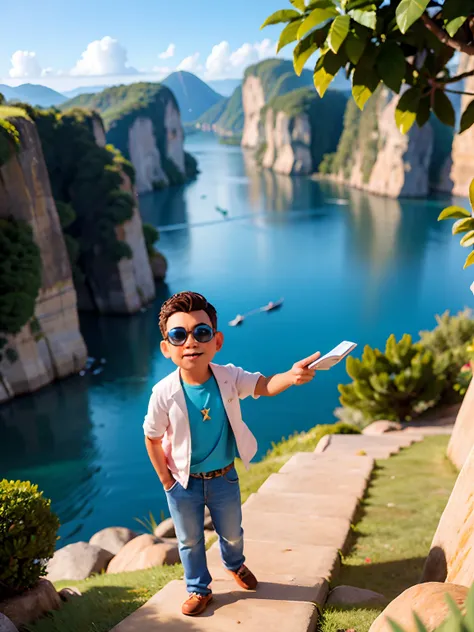 There is a man in sunglasses in front of a body of water, Homem de 4 0 anos, Thawan Duchanee, Lago ao fundo, Mohamed Chahin, rio ao fundo, no lago, Nivanh Chanthara, cerca de 3 5 anos, Fotografia selfie 8k, Jose Miguel Romano Francisca, perto de um lago, j...