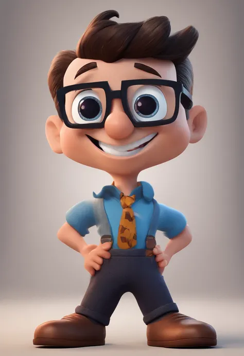 Cartoon character of a man with black glasses and a blue shirt, animation character, Caractere estilizado, animation style rendering, 3D estilizado, Arnold Maya render, 3 d render stylized, toon render keyshot, Personagem 3D, Personagem 3D, 3d rendering st...