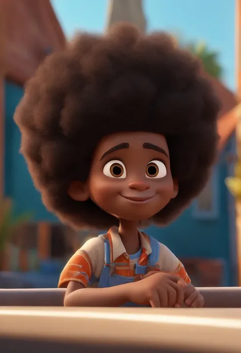 Um menino negro, cabelo afro curto, Feliz, fundo branco, Child, Tom, Estilo Pixar, ......3d, Cartoon, Rosto detalhado, asymmetrical 16k