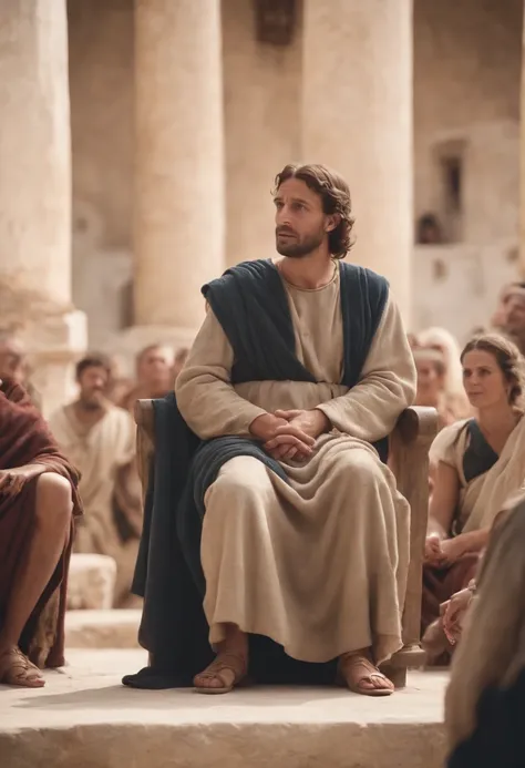 A Man Orator in Ancient Greece Speaking to a Seated Crowd. Ancient and classic pre-Christ garments