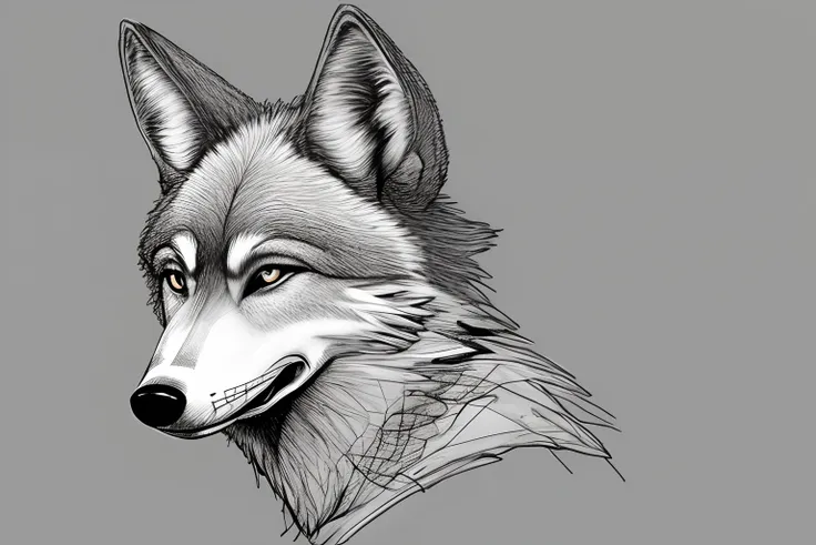 Furry, fursona, animal, canine, wolf, wolf person, no skin, fully furred, headshot, sketch, solid background, high quality, coyote