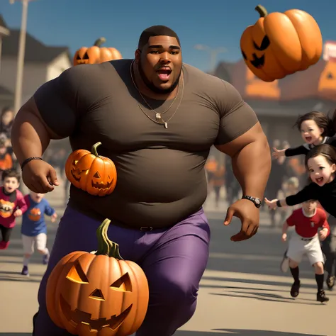 Big black man chasing kids on hollween