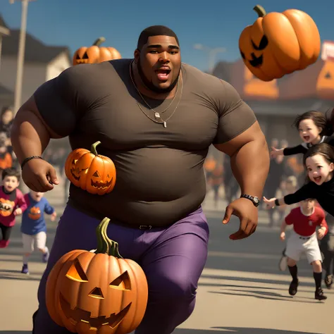 Big black man chasing kids on hollween