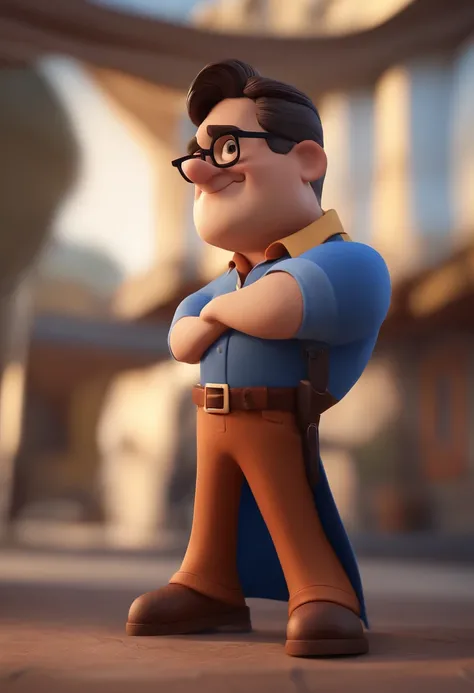 Cartoon character of a man with black glasses and a blue shirt, animation character, Caractere estilizado, animation style rendering, 3D estilizado, Arnold Maya render, 3 d render stylized, toon render keyshot, Personagem 3D, Personagem 3D, 3d rendering st...