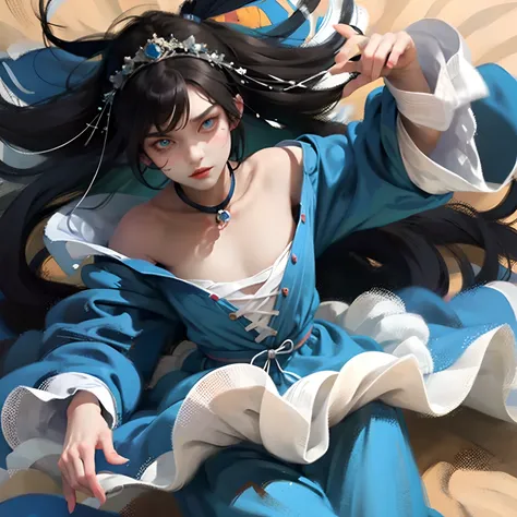 alice in wonderland, horror, catgirl, flat chest, black hair, blue eyes,