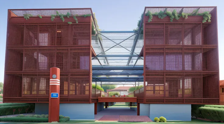 A Disney Pixar-style corten steel building, alta qualidade, melhor qualidade