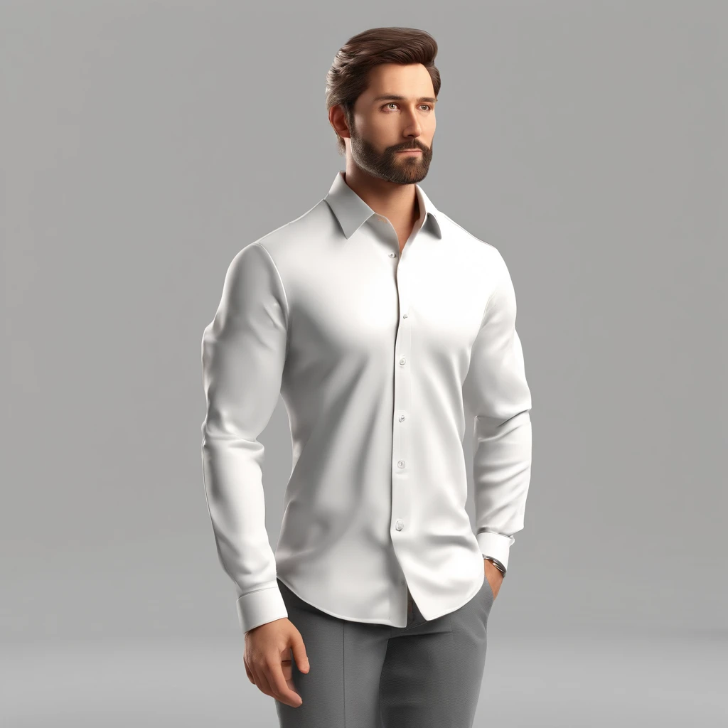 man in dress shirt, looking back, full body, white background