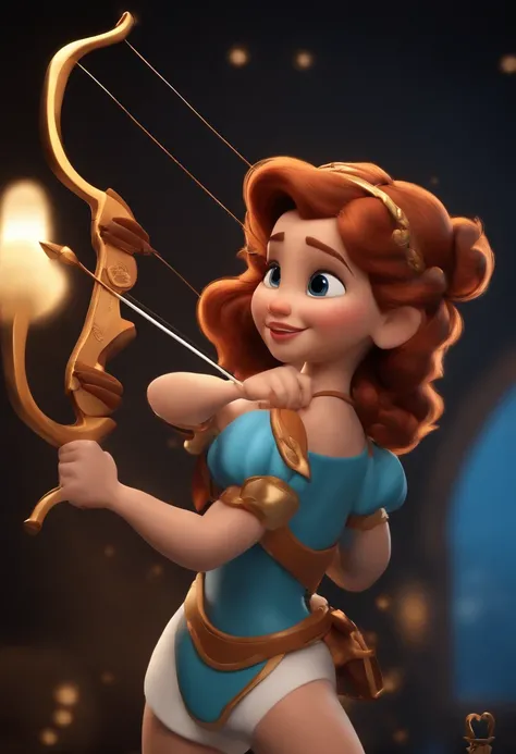 Cartoon character of a cupid with a heart-shaped bow and arrow, com uma tanga branca e asas brancas, e em uma capa de desenho da disney com titulo "Spotted Uninorte" com letras em estilo disney, animation character, Caractere estilizado, animation style re...