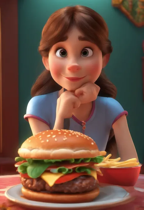 Make a Girl, Shes hungry, como Disney Cartoon, Shes eating hamburger, Pixar, ..3d, Disney