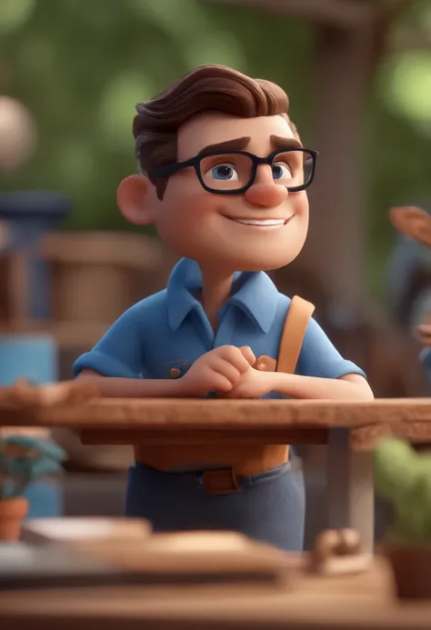 Cartoon character of a man with black glasses and a blue shirt, animation character, Caractere estilizado, animation style rendering, 3D estilizado, Arnold Maya render, 3 d render stylized, toon render keyshot, Personagem 3D, Personagem 3D, 3d rendering st...