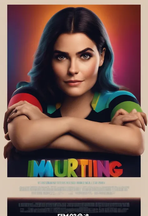 filme Marketing 2023 estilo filmes Pixar, Com nome "N - Marketing", poster, With short, lighter brunette hair and a black t-shirt in front of her crossed arms.