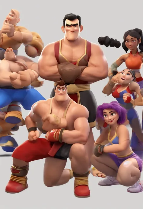 Estilo Pixar: Men and women of muay thay team in gym, tatame alinhados lado a lado,3D Poster,Disney