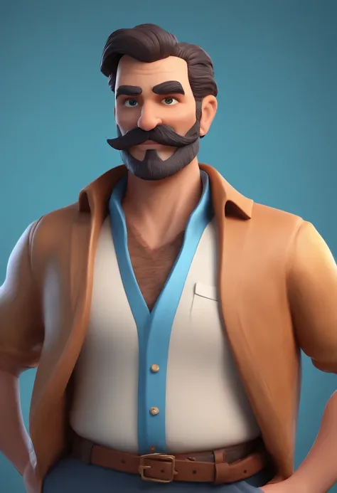 personagem dos desenhos animados de um homem de 40 anos , com barba e bigode, com uma camisa azul, animation character, Caractere estilizado, animation style rendering, 3D estilizado, Arnold Maya