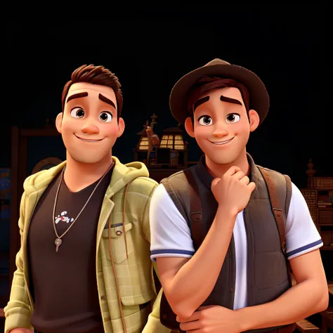 Dois homens estilo disney pixar, alta qualidade, melhor qualidade