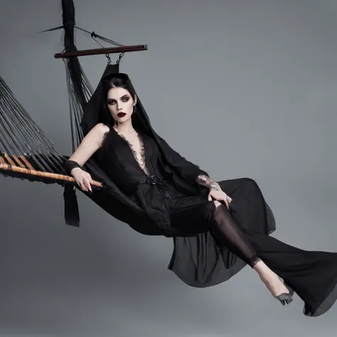 Vampire gothic hammock symbolic outfits, 。.com (Arame farpado do corpo) cabelos morenos，Extremidades dos cabelos grisalhos