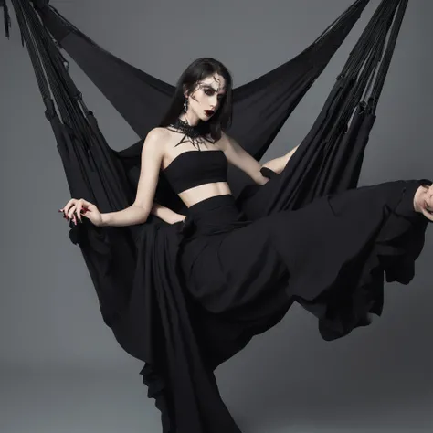 Vampire gothic hammock symbolic outfits, 。.com (Arame farpado do corpo) cabelos morenos，Extremidades dos cabelos grisalhos