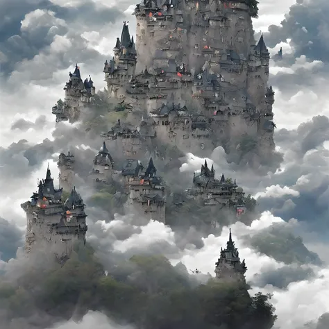 Deities々Castle in the Sky、Castle in the sky、Glorious castle、Castle above the clouds、The tree々A verdant castle surrounded by