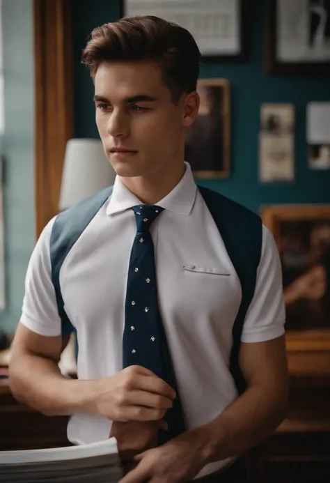 man wearing polo shirt school uniform