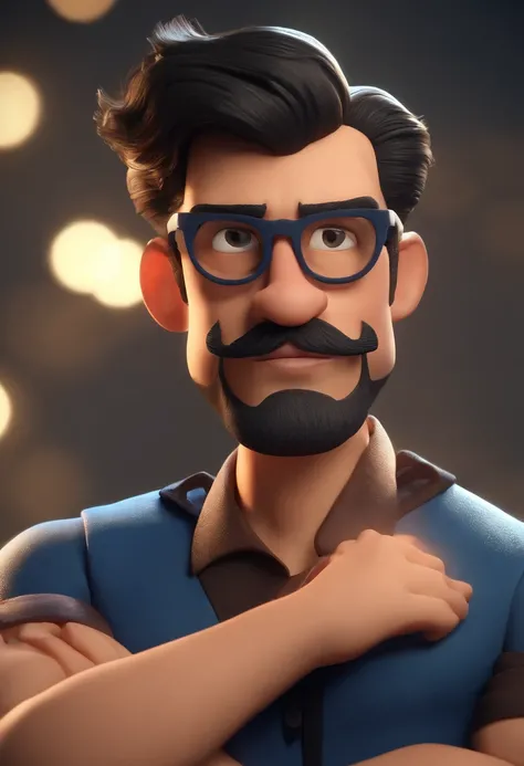 Cartoon character of a man wearing black glasses and a blue shirt, um personagem animado, Caractere estilizado, animation style rendering, 3D estilizado, Arnold Maya render, 3 d render stylized, toon render keyshot, Personagem 3D, Personagem 3D, 3d renderi...