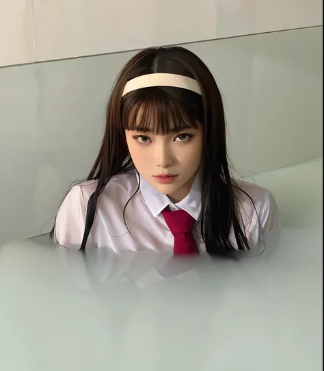 Theres a young woman wearing a red tie and a white shirt, Sakimichan, Jaeyeon Nam, Retrato de Jossi de Blackpink, uma aluna hiperrealista, Ulzzang, com franja completa, Shikami, Jinyoung Canela, jossi do blackpink, Lalisa Manobal, Lalisa Manoban do Blackpi...