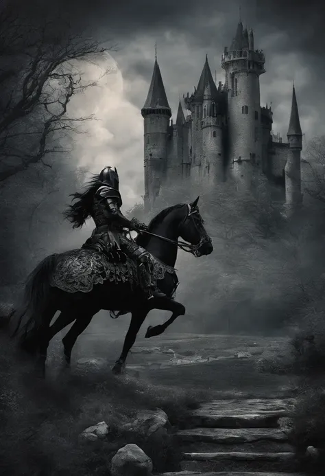 A knight riding towards a castle