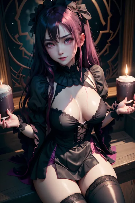 Hard Dark Gothic Makeup、Maniacal、Deep night sky、horor、Black Dark Eyeshadow、crying how bright、mourn、Good skin luster、Lace pink、Long hair straight hair、Dark Gothic Makeup、Dark smile、Restless Palace、Expressions of sexual arousal、Fragrant beauty、22year old、Lyi...