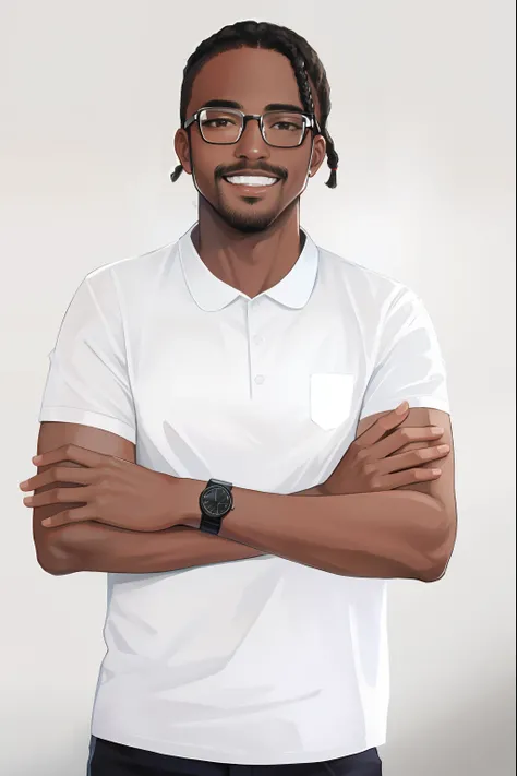 Theres a man in glasses and dreadlocks, camisa branca posando para uma foto, foto de perfil profissional, uma foto de um homem, foto de um homem, man with glasses, David Uzochukwu, foto de perfil profissional, Jorge Pemba, arms crossed on chest, posing wit...