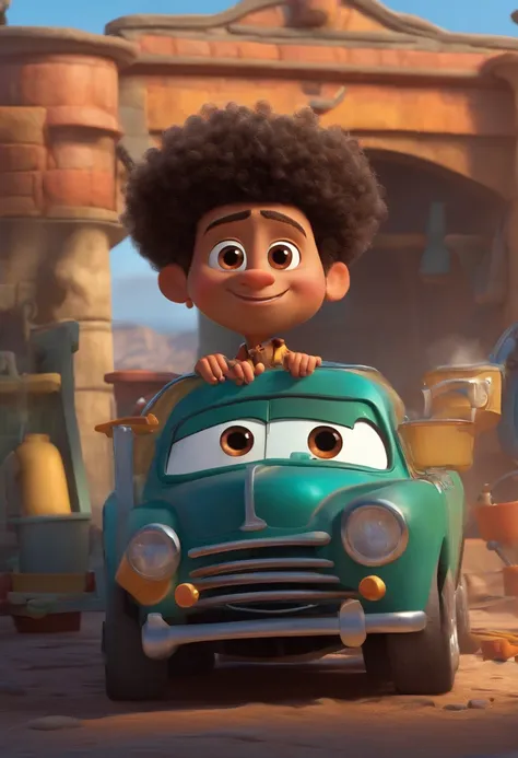 A car washer looking at a dream project inspired by Pixar animation, de perto. The character takes center stage with captivating facial expressions, oferecendo um toque de irrealidade